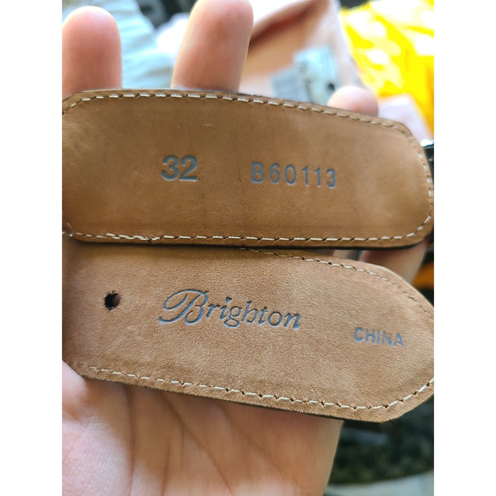 VTG Brighton Sz 32 Black Leather Belt Empire Lace Embossed Patent Croc Crystals - Picture 5 of 5